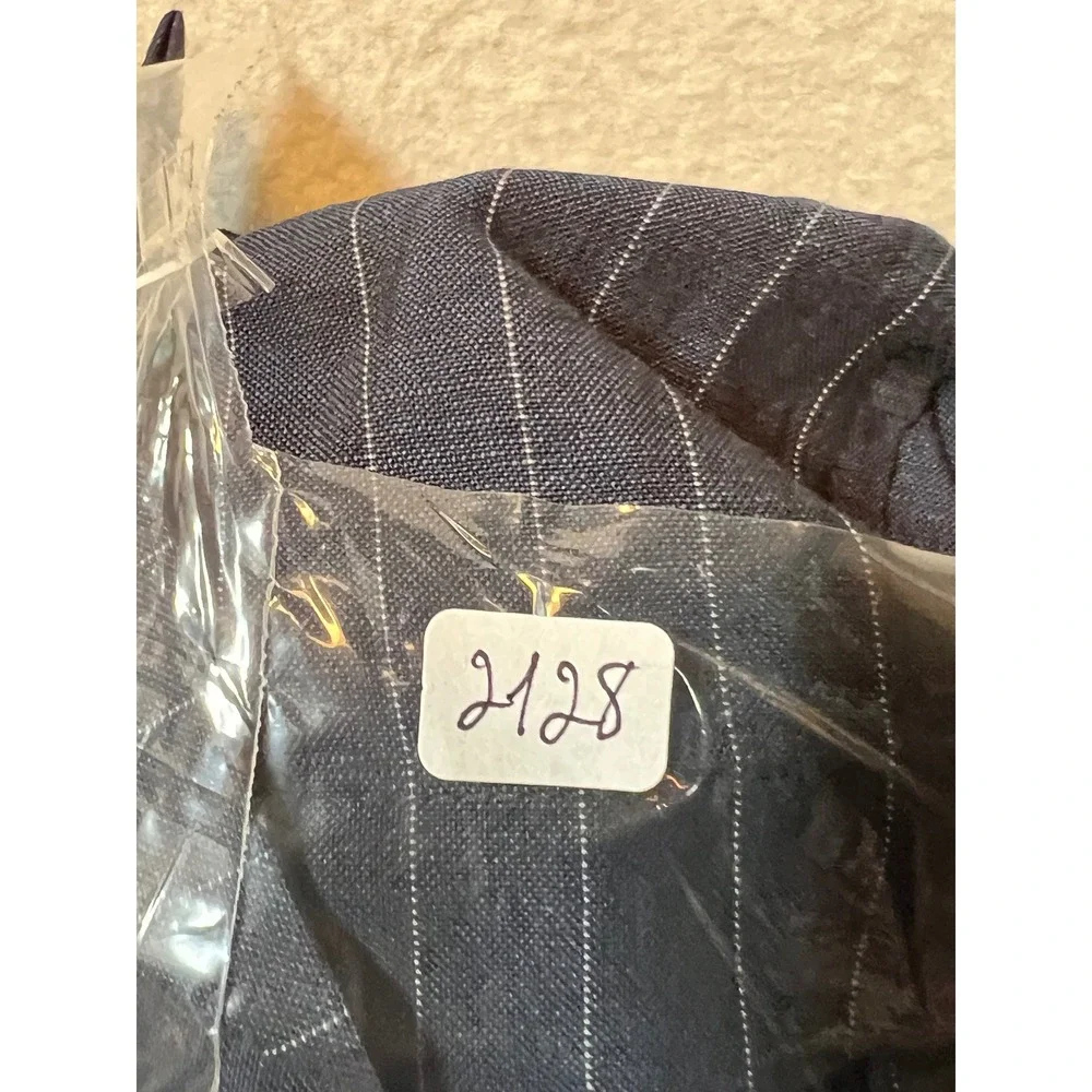 Alex Cannon Mens Pinstripe Wool Linen Blazer‎ Jacket Elbow Patches Size L/G